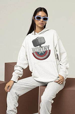 Worthy Thor x Kaptan Amerika Tasarım Baskılı Unisex Oversize Hoodie