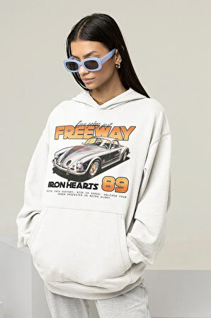 Freeway Iron Hearts 89 Baskılı Unisex Oversize Araba Hoodie