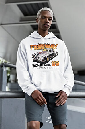 Freeway Iron Hearts 89 Baskılı Unisex Oversize Araba Hoodie