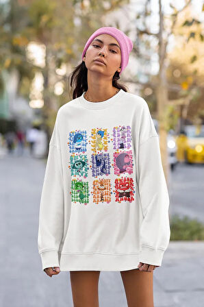 Ters Yüz Insiide Out Baskılı Unisex Oversize Çizgi Film Sweatshirt