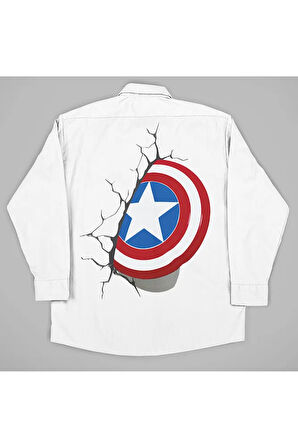 Marvel Kaptan Amerika Kalkan Baskılı Unisex Avengers Gömlek