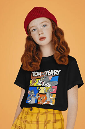 Tom Ve Jerry Baskılı Unisex Çizgi Film Çocuk Tişört (1-12 Yaş)
