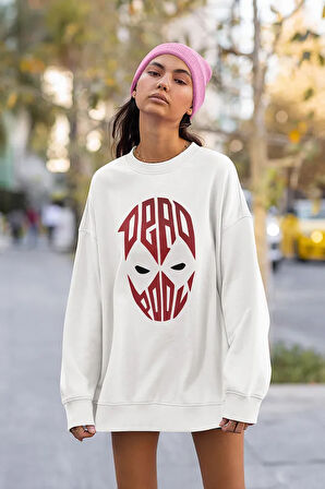 Deadpool Maske Baskılı Unisex Oversize Film Karakteri Sweatshirt
