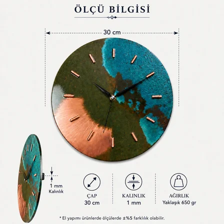 Copper Empire Pasifik Okyanusu Tasarımlı 30 cm El Yapımı Bakır Duvar Saati