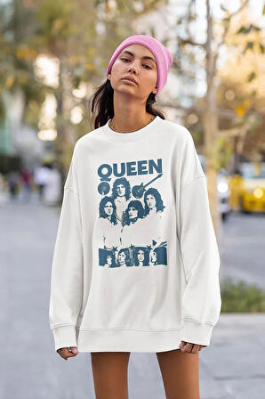 Rock Metal Müzik Grubu Baskılı Unisex Oversize Queen Sweatshirt