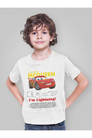 Şimşek Mcqueen Baskılı Unisex Arabalar Çizgi Film Çocuk Tişört (1-12 Yaş)