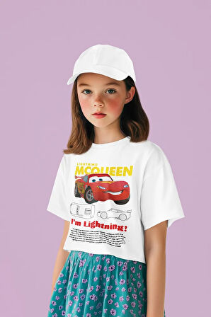 Şimşek Mcqueen Baskılı Unisex Arabalar Çizgi Film Çocuk Tişört (1-12 Yaş)
