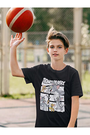 Tom Ve Jerry Baskılı Unisex Çizgi Film Çocuk Tişört (1-12 Yaş)