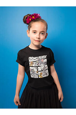 Tom Ve Jerry Baskılı Unisex Çizgi Film Çocuk Tişört (1-12 Yaş)