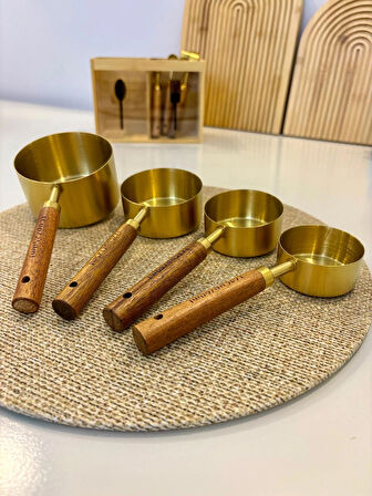 Berina Home 4 Adet Büyük Boy Ahşap Saplı Ölçü Kaşığı Seti Ölçü Kabı - 60ml 80ml 125ml 250ml