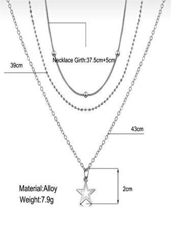 Gümüş Yıldız 3 lü Kolye