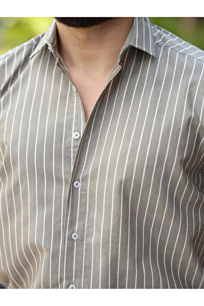 Çizgili Dik Yakalı Old Money Gömlek