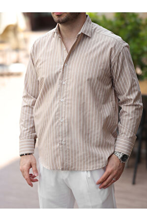 Çizgili Dik Yakalı Old Money Gömlek