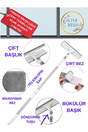 Yüksek Pencereler Için Cam Temizleme Aletleri Döner Başlıklı Iç/dış Mekan ( 4 Metre )