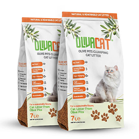 Zeytin Çekirdeğinden Üretilen Doğal Tozsuz Kedi Kumu 7 L 2 Adet