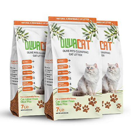 Zeytin Çekirdeğinden Üretilen Doğal Tozsuz Kedi Kumu 7 L 3 Adet