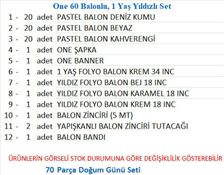 One 60 Balonlu, 1 Yaş Yıldızlı Set