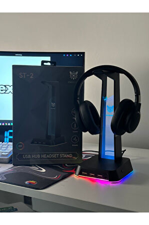 ST-2 RGB Kulaklık Tutucu - Kulaklık Standı - Gamer Yayıncı Setup - Siyah