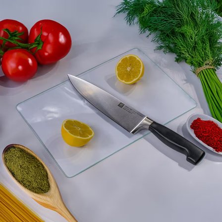 Miabella Home  Şeffaf Cam Kesme Tahtası, Kesme Tablası  Kenarları Oval, Antibakteriyal, Sunum Tahtası