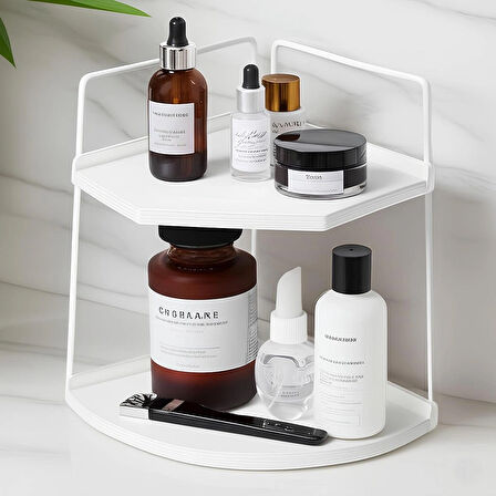 Dekoratif 2 Katlı Raf | Çok Amaçlı Organizer Paslanmaz Çelik & Ahşap Stand – Salon, Mutfak, Banyo, Çalışma Alanı İçin