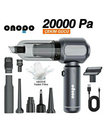 Onopo Power 20000PA 3’ü 1 Arada Şarjlı Mini El Süpürgesi – Yüksek Emiş Gücü, Uzun Çalışma Süresi