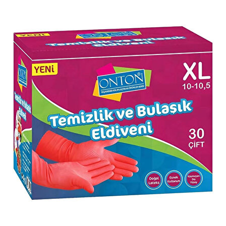 Onton Bulaşık ve Temizlik Eldiveni 30 Çift XL (10-10,5) Kırmızı Lateks