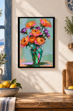 Minimalist Çiçek Tasarımı, MDF Tablo, Çerçeve Görünümlü Ahşap Poster