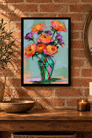 Minimalist Çiçek Tasarımı, MDF Tablo, Çerçeve Görünümlü Ahşap Poster