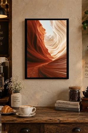 Turuncu Kanyon Akışı Desenli Dekoratif MDF Tablo, Çerçeve Görünümlü Ahşap Poster