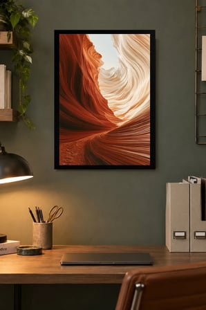 Turuncu Kanyon Akışı Desenli Dekoratif MDF Tablo, Çerçeve Görünümlü Ahşap Poster