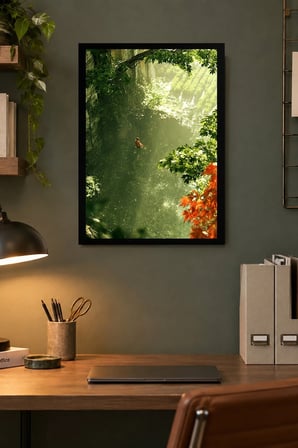 Yeşil Orman Açıklığı Desenli Dekoratif MDF Tablo, Çerçeve Görünümlü Ahşap Poster