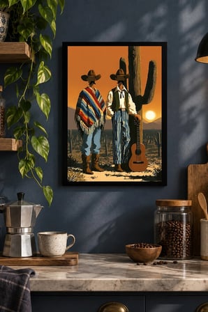 Gün Batımında Müzisyenler Desenli Dekoratif MDF Tablo, Çerçeve Görünümlü Ahşap Poster