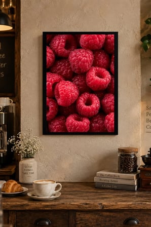 Kırmızı Meyveler Yakın Planı Desenli Dekoratif MDF Tablo, Çerçeve Görünümlü Ahşap Poster
