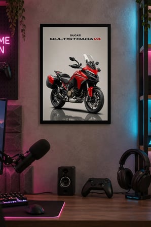 Sportif Motosiklet Desenli Dekoratif MDF Tablo, Çerçeve Görünümlü Ahşap Poster