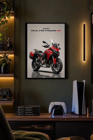 Sportif Motosiklet Desenli Dekoratif MDF Tablo, Çerçeve Görünümlü Ahşap Poster