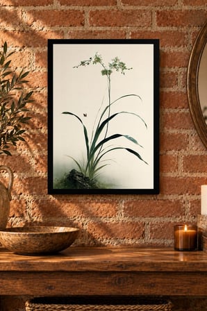 İnce Yapraklı Bitki Desenli Dekoratif MDF Tablo, Çerçeve Görünümlü Ahşap Poster