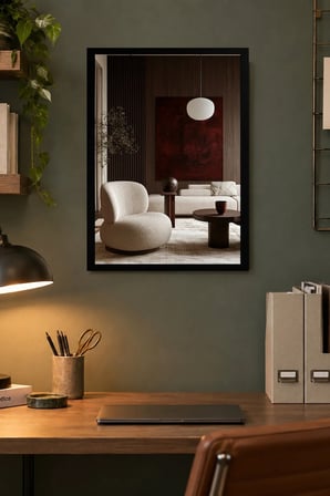 Modern Koltuklu İç Mekân Desenli Dekoratif MDF Tablo, Çerçeve Görünümlü Ahşap Poster