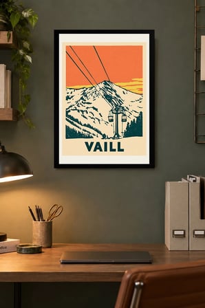 Dağ Teleferiği Desenli Dekoratif MDF Tablo, Çerçeve Görünümlü Ahşap Poster