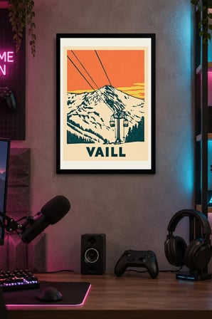 Dağ Teleferiği Desenli Dekoratif MDF Tablo, Çerçeve Görünümlü Ahşap Poster
