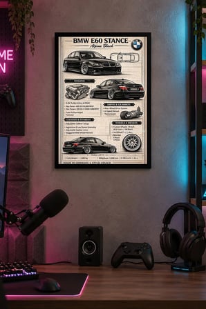 Klasik Otomobil Bilgi Posteri Desenli Dekoratif MDF Tablo, Çerçeve Görünümlü Ahşap Poster