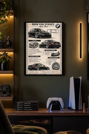 Klasik Otomobil Bilgi Posteri Desenli Dekoratif MDF Tablo, Çerçeve Görünümlü Ahşap Poster