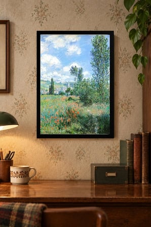 Yeşil Kır Manzarası Desenli Dekoratif MDF Tablo, Çerçeve Görünümlü Ahşap Poster