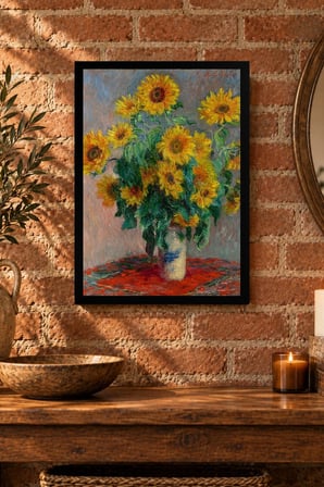 Ayçiçeği Buketi Desenli Dekoratif MDF Tablo, Çerçeve Görünümlü Ahşap Poster