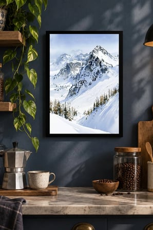Karlı Dağ Yamaçları Desenli Dekoratif MDF Tablo, Çerçeve Görünümlü Ahşap Poster