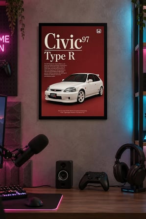 Kırmızı Otomobil Bilgi Posteri Desenli Dekoratif MDF Tablo, Çerçeve Görünümlü Ahşap Poster