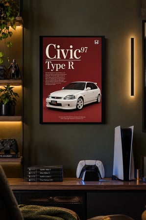 Kırmızı Otomobil Bilgi Posteri Desenli Dekoratif MDF Tablo, Çerçeve Görünümlü Ahşap Poster