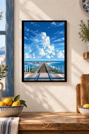 Deniz İskelesi Desenli Dekoratif MDF Tablo, Çerçeve Görünümlü Ahşap Poster