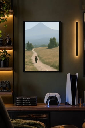 Sisli Dağ ve Patika Desenli Dekoratif MDF Tablo, Çerçeve Görünümlü Ahşap Poster