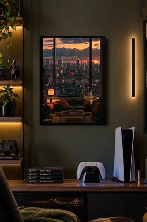 Gün Batımında Şehir Manzarası Desenli Dekoratif MDF Tablo, Çerçeve Görünümlü Ahşap Poster