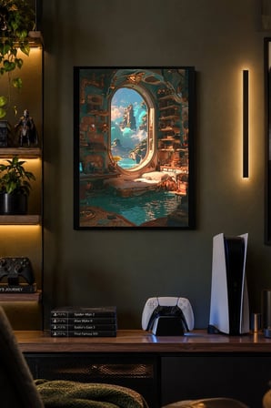 Turkuaz Manzaralı Fantastik Kemer Desenli Dekoratif MDF Tablo, Çerçeve Görünümlü Ahşap Poster
